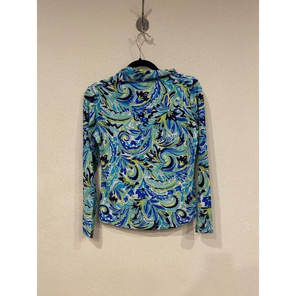 IBKUL Shirt Womens Small Blue Green Paisley UPF 50+ Long Sleeve Quarter Zip Golf - Picture 4 of 4